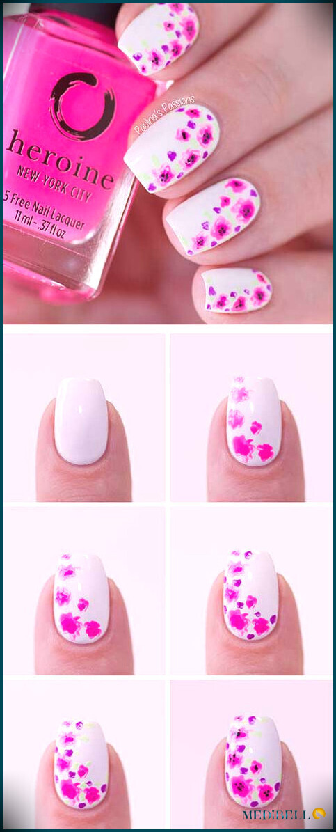 Diseños de uñas simples - 2. Arte de uñas floral púrpura-rosa