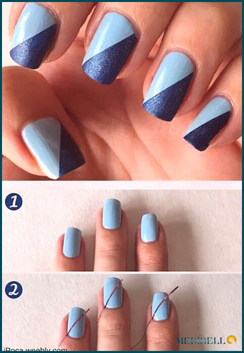 Diseños de uñas fáciles - 14. Arte de uñas azul de dos tonos