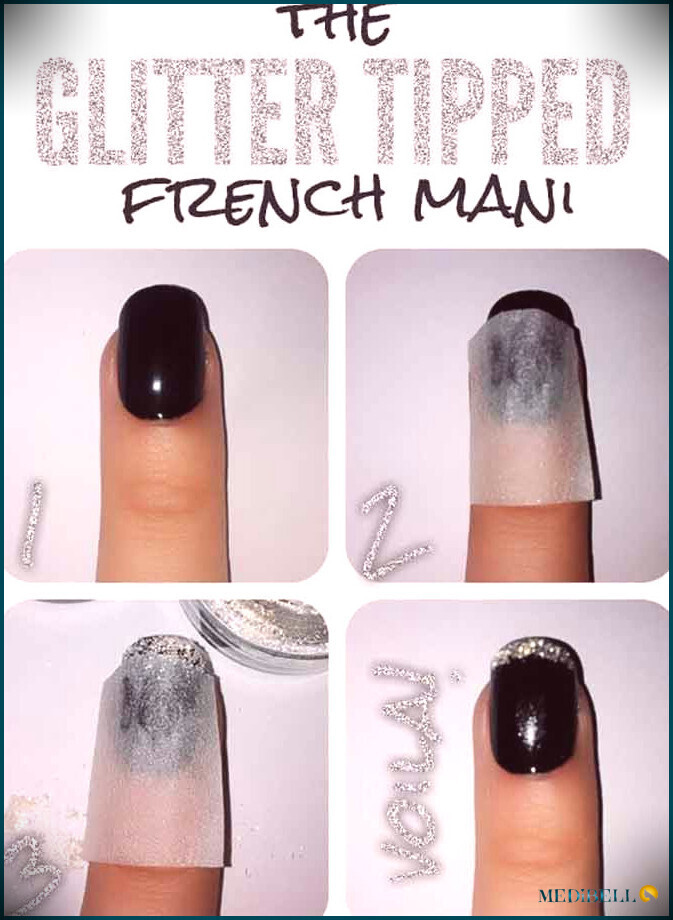 Tutorial de diseño de uñas cortas con puntas francesas con purpurina