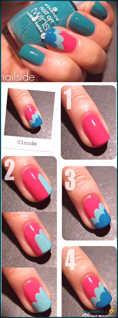 Diseños de uñas simples - 4. Arte de uñas con nubes coloridas