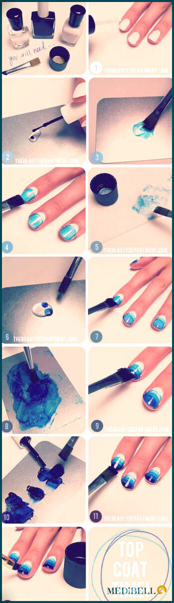 Tutorial de diseño de uñas cortas con degradado azul