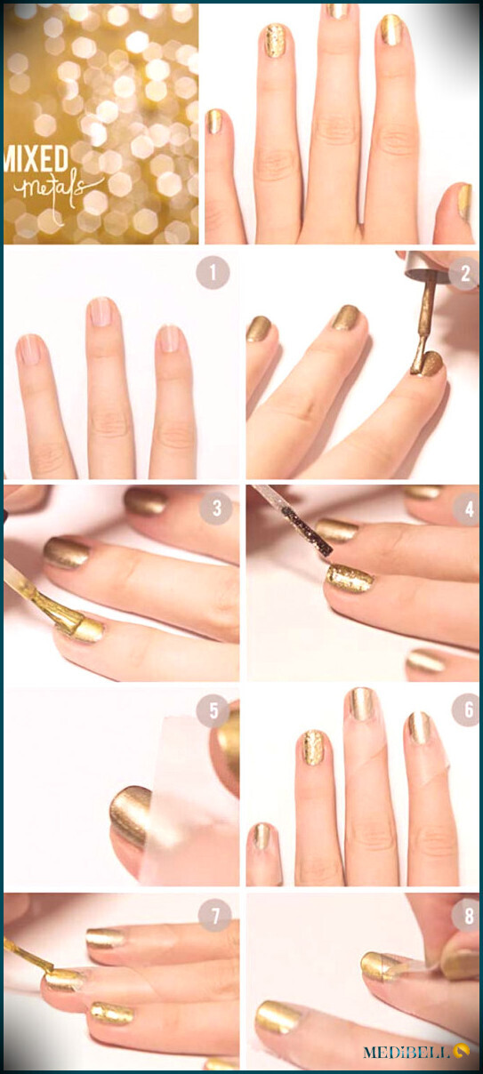 Diseño de uñas cortas todo lo que brilla es oro