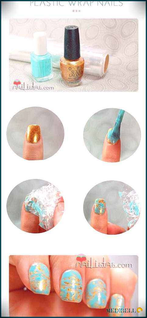 Diseños de uñas simples - 6. Diseño de arte de uñas con envoltura de plástico