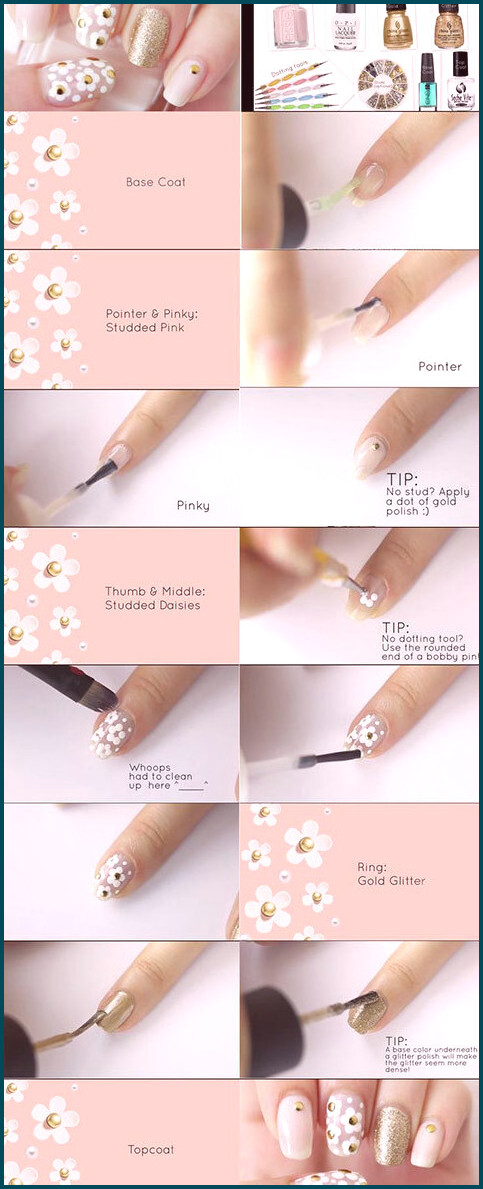 Tutorial de diseño de uñas con margaritas en colores pastel