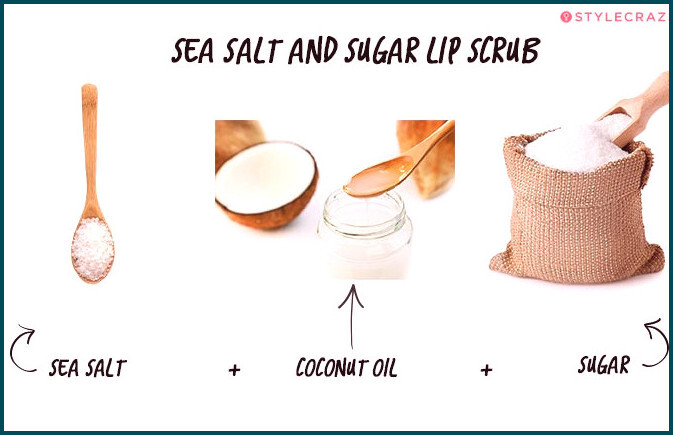 Exfoliante labial casero de azúcar y sal marina