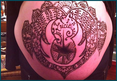 Most loved belly henna design four